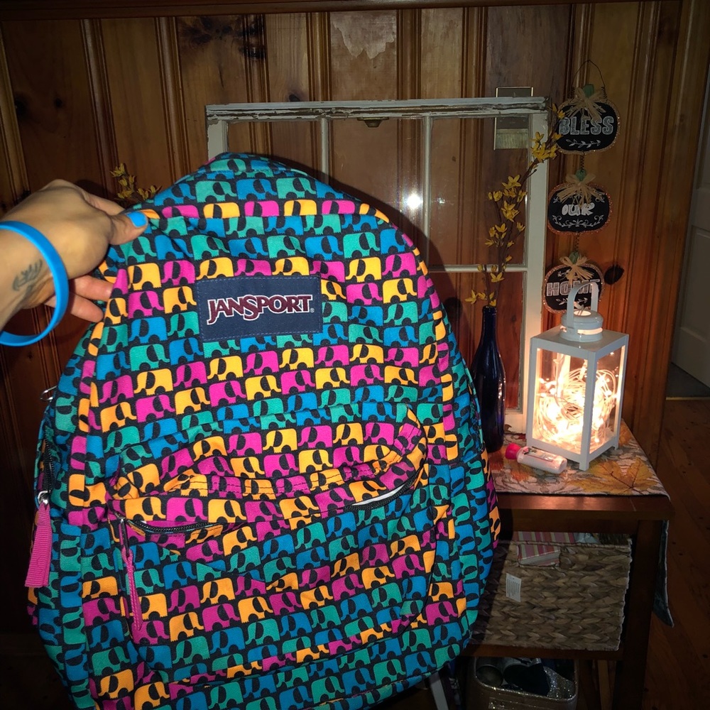 Jansport Book Bag w/ Multi colored elephants